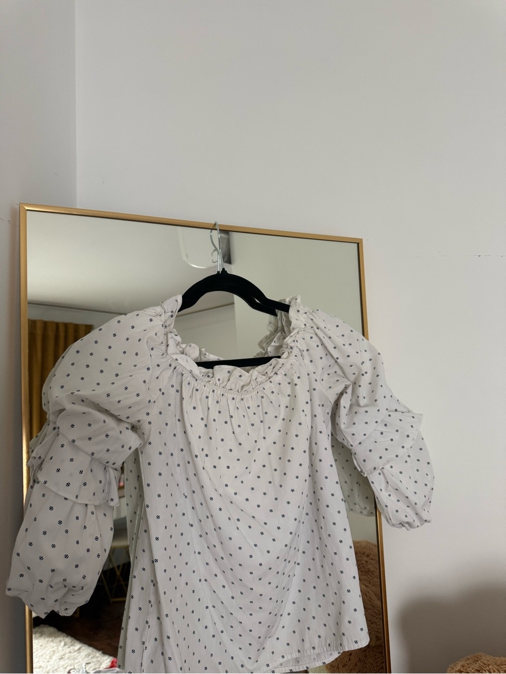 Alythea White Blouse with Navy Dot Ruffles